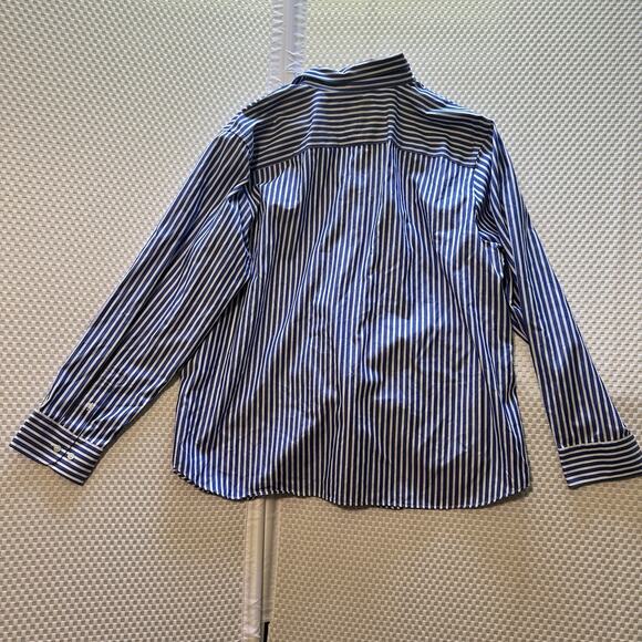 Chaps Classics Women's Blue White Striped Long Sleeve No Iron Shirt 2x - Picture 5 of 7